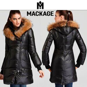 💥HOT ITEM!💥MACKAGE Liz Asiatic Racooon Trim Split Hood Down Coat in Black